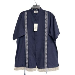 New Mens Izamal Navy Blue Button Down Short Sleeve‎ Shirt